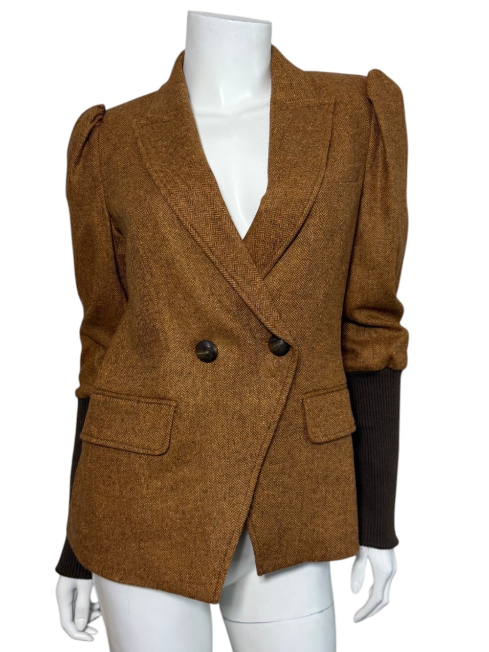 Veronica Beard Bayard Knit-Sleeve Dickey Jacket Gold Size 2